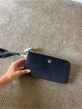 Lululemon Black Velvet Wristlet Wallet with Gold Logo